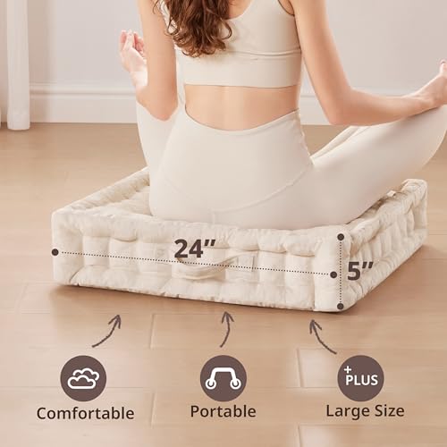 Large Tufted Floor Cushion, 24x24 Inch Chenille Meditation Pillow