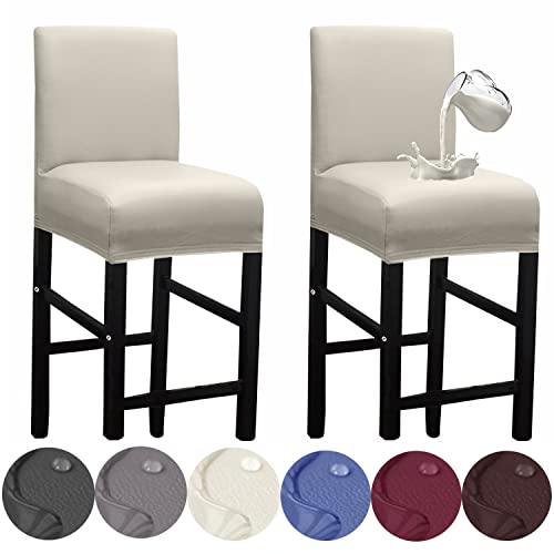 Stretch Waterproof Bar Stool Covers with Backs - 2 Pack, Beige