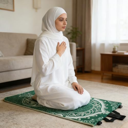 Foldable Prayer Mat with Back Support - Portable Islamic Prayer Rug Set