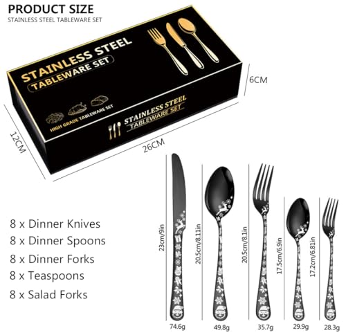 XIAOYU Rose Gold Christmas Silverware Set for 8 - Festive Flatware with Snowflake Santa Elk Patterns, 40 Pcs