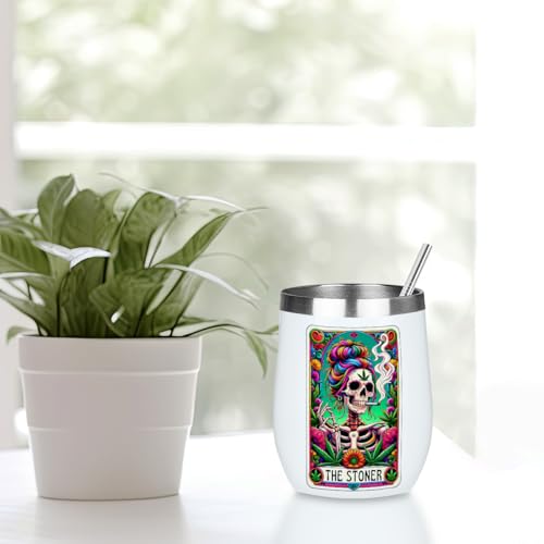 Funny Skeleton Tarot Card Wine Tumbler 12oz Skull Gothic Gift – Skull Card 1182 (Decohim)