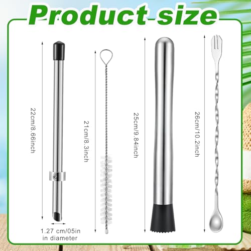 Honeydak 8.7 Inch Lemonade Punch Tool Set - 5 Pcs Straw Hole Puncher, Muddler & Stir Spoon
