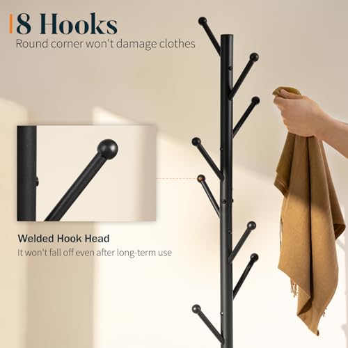 Freestanding Coat Rack with Marble Base, 8-Hook Heavy Duty Coat Tree