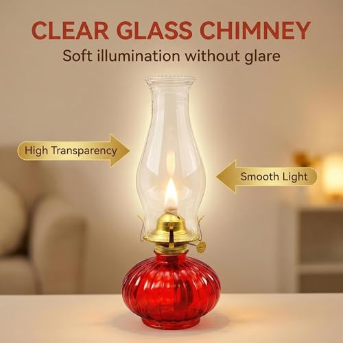 13-Inch Large Glass Kerosene Oil Lamp - Rustic Hurricane Lantern (Red)