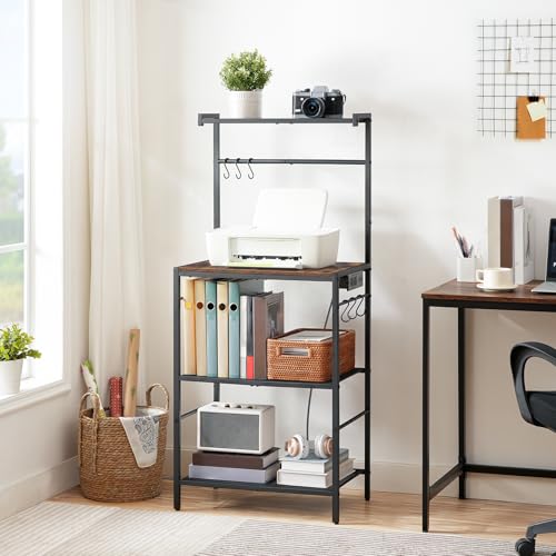 4-Tier Bakers Rack with Power Outlet, Kitchen Storage Shelf & 6 Hooks