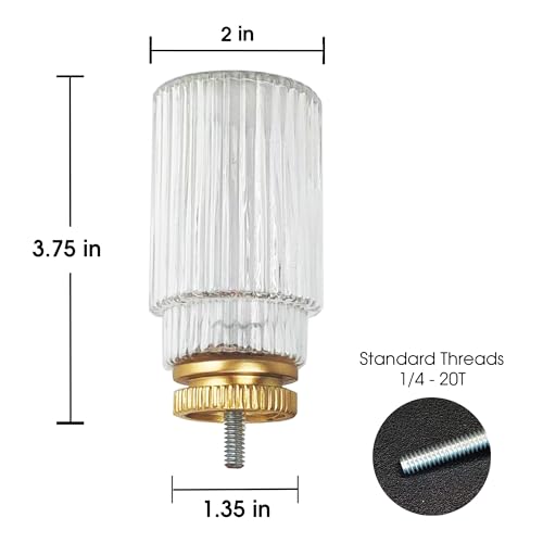 Gold Ribbed Glass Curtain Rod Finials Set of 2, 1-1/8 Inch Diameter Compatibility