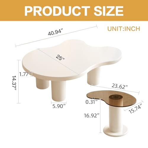 Modern Cloud Nesting Coffee Table Set of 2, Cream White Accent Tables