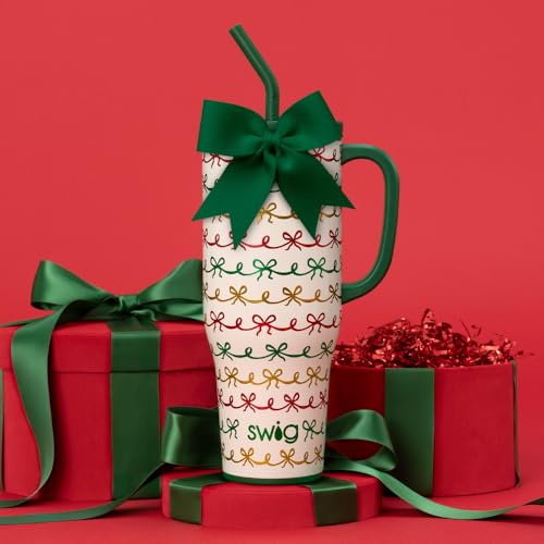 Swig Life 40oz Insulated Tumbler with Handle & Straw - Christmas Bows