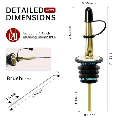 Gold Liquor Pour Spouts 4-Pack with Dust Caps, Speed & Control for Bottles