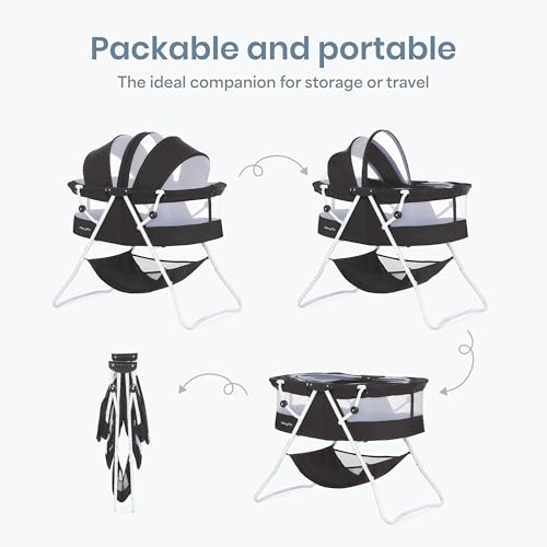 Portable Lightweight Baby Bassinet with Double Canopy & Storage Basket
