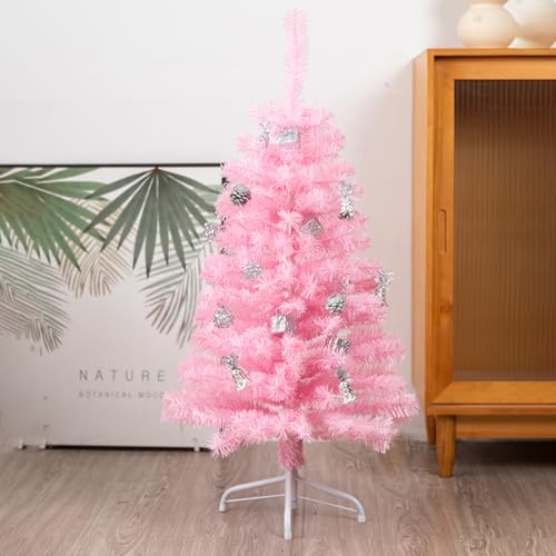 Pink 3ft Artificial Christmas Tree with Metal Stand - Tabletop Holiday Decor