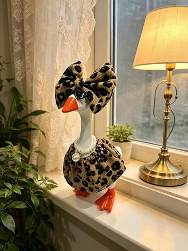 7-Inch Desk Goose Outfit Set with Leopard Dress, Bow, Sunglasses & Necklace