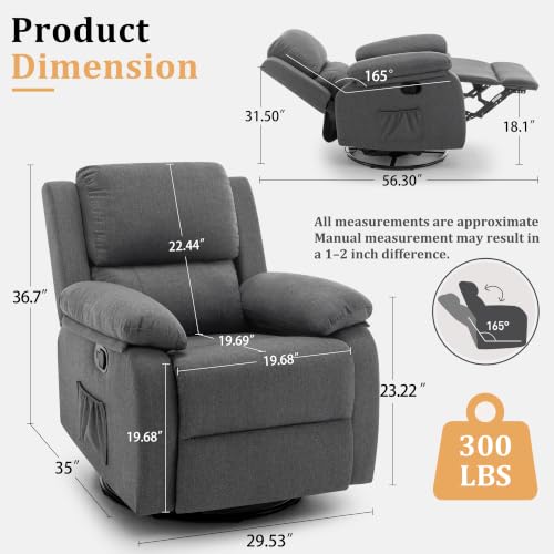 Swivel Rocking Recliner Chair, Upholstered Glider for Small Spaces