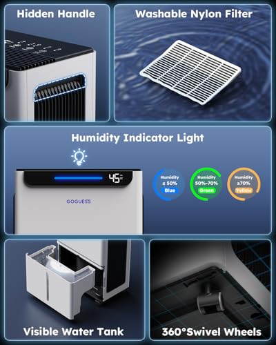 Large Room Dehumidifier 34 Pints for Basement with Drain Hose