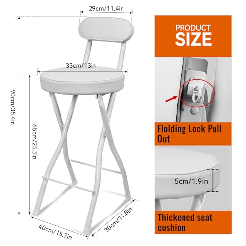 Portable Folding Bar Stool with Back - Padded Counter Height Chair (Set of 2)
