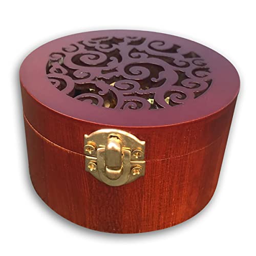 Circular Wooden Music Box with Wind-Up Mechanical Movement