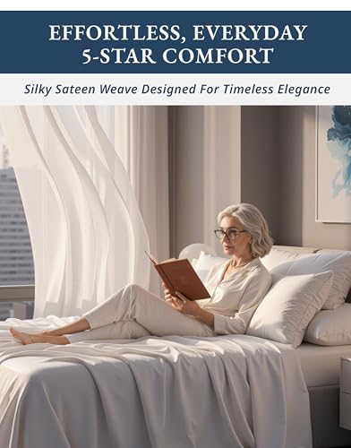 Lane Linen 100% Egyptian Cotton King Sheet Set - Silky Sateen 4-Piece, White