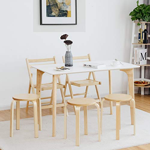 Set of 4 Stackable 18-inch Bentwood Stools, Round Backless Wood Chairs