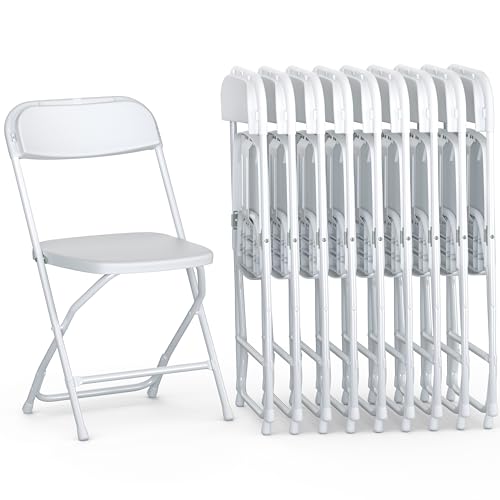 10-Pack Foldable Plastic Chairs, Stackable Metal Frame Seats for Events