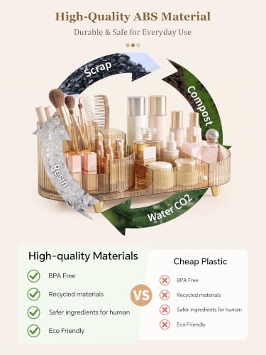 Booklov Crystal Amber Rotating Makeup Organizer with Tall Bottle Storage - L01 Variant