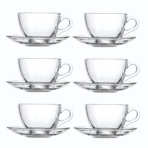 GURUDAR 7OZ/210ML Glass Teacup and Saucer Set with Stainless Steel Spoon - Variation 01