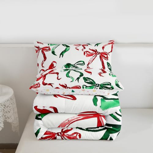 Erosebridal Watercolor Kids Bedding Set Full Size Bowknot Comforter with Pillowcases - Red Green