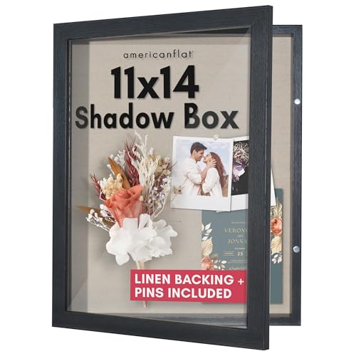 11x14 Shadow Box Frame with Door, Deep Display Case for Memorabilia - Black