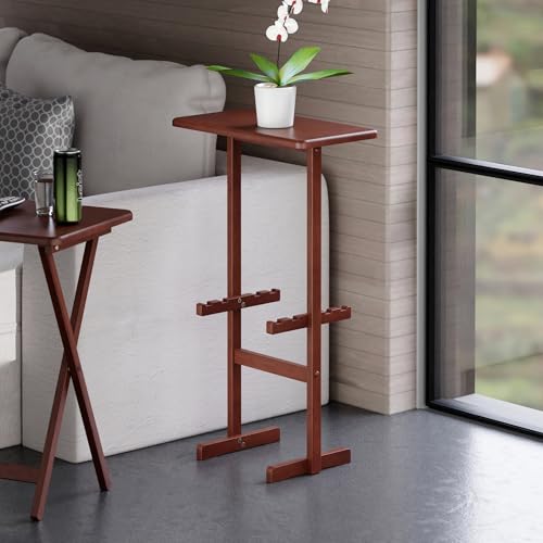 Solid Wood Folding Snack Table Storage Rack, Walnut Finish