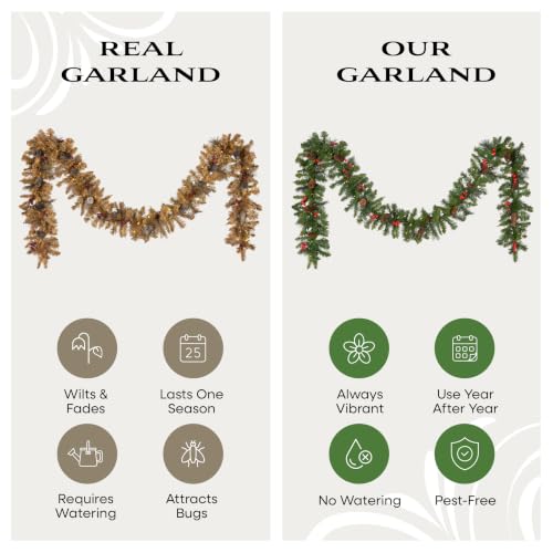 National Tree Company 9ft Pre-Lit Wintry Pine Flocked Christmas Garland - Indoor/Outdoor Decor