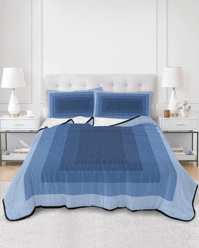 Twin XL 3D Optical Illusion Quilt Bedding Set - Blue Geometric Comforter with Pillowcases