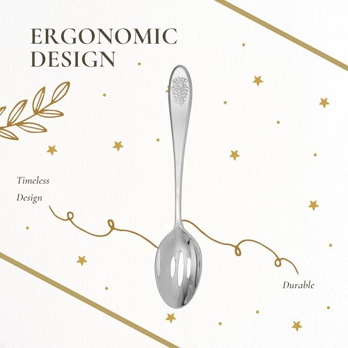 Spode Christmas Tree 10" Slotted Serving Spoon, Holiday Flatware for Festive Gatherings, Christmas Serving Utensils - 18/10 Stainless Steel Decorative Flatware for Christmas Table Settings