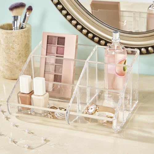 STORi Clear Plastic Vanity Makeup Organizer - 6 Compartments for Brushes & Palettes