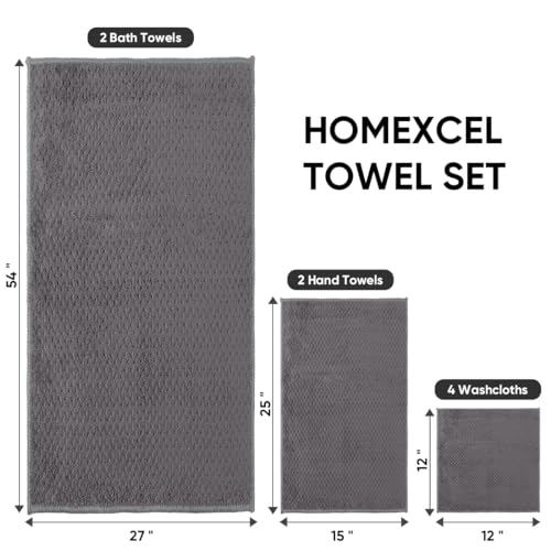 HOMEXCEL 8-Piece Bath Towel Set, Soft Absorbent Grey Towels