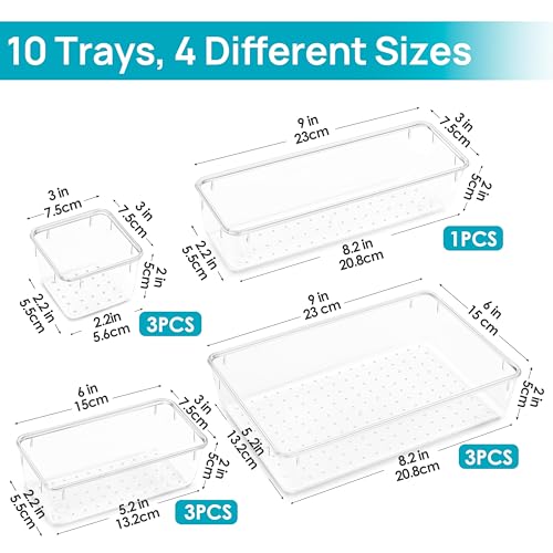 Vtopmart Clear Drawer Organizer Bins Set - 4 Sizes for Makeup & Home Storage