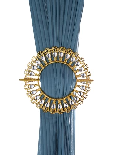 2-Piece Crystal Floral Curtain Tiebacks, Ornate Metal Drapery Holdbacks