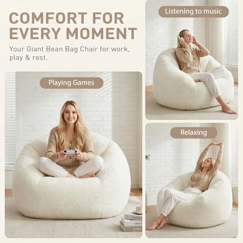 Oversized Memory Foam Bean Bag Chair with Armrests - 48.5 Inch Floor Lounger