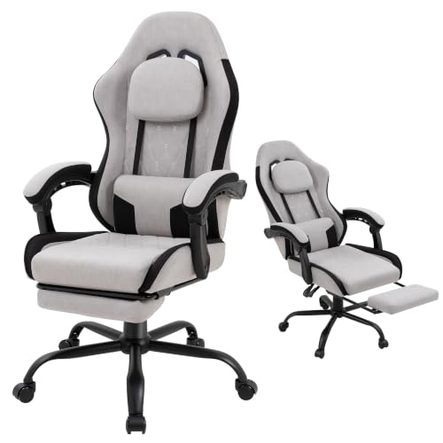 Ergonomic Fabric Gaming Chair with Footrest and Pocket Spring Cushion