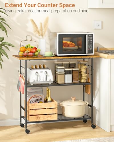 Rolling Kitchen Island with 3 Shelves, Microwave Stand and Coffee Bar