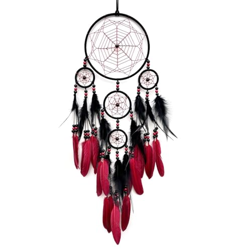 Large Handmade Dream Catcher - Red and Black Wall Hanging Ornament
