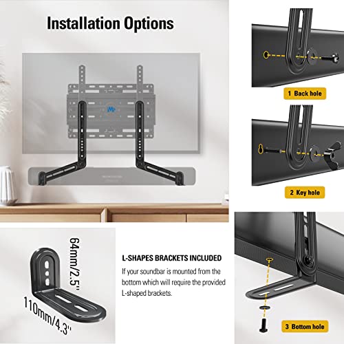 Universal Soundbar Mount Bracket for Above or Under TV - Holds up to 15 lbs