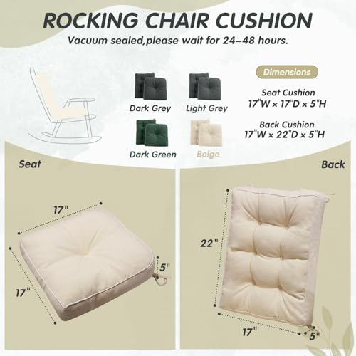 Thick Rocking Chair Cushion Set with Memory Foam and Non-Slip Ties