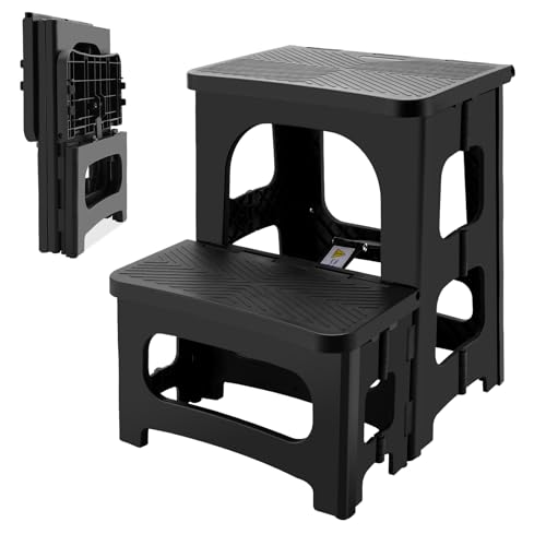 2-Step Folding Stool for Adults, Portable Non-Slip Collapsible Footstool