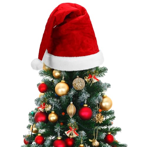 Gejoy Santa Hat Tree Topper 33 x 21 Inch Red Plaid - Christmas Decor