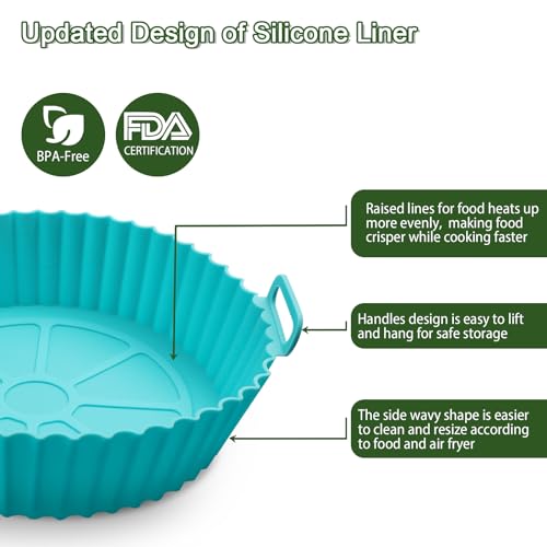 8-Inch Reusable Silicone Air Fryer Liners - 3 Pack Non-Stick Pots