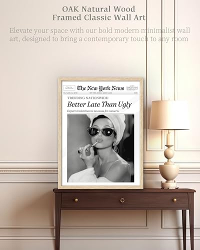 Audrey Hepburn Framed Canvas Wall Art 12x16 Inch Oak Wood