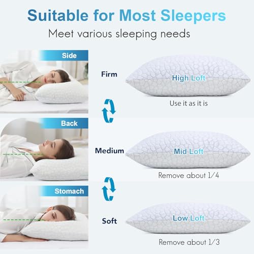 QUTOOL Cooling Memory Foam Pillow Set of 2 - Adjustable Firmness for Hot Sleepers