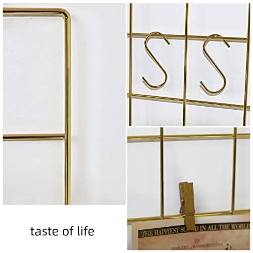 Gold Metal Grid Wall Panel Set - 17.3 x 11.8 Inch Photo Display Organizer