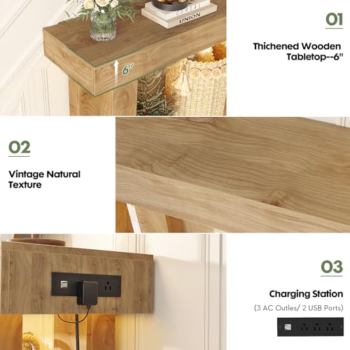 47-inch Console Table with Power Outlets, USB Ports and Sensor Light