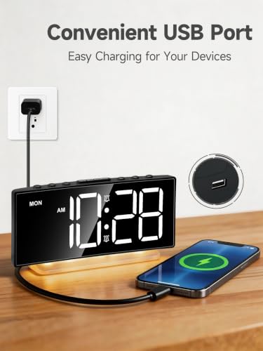 Loud Digital Alarm Clock for Heavy Sleepers - Large Display & RGB Night Light
