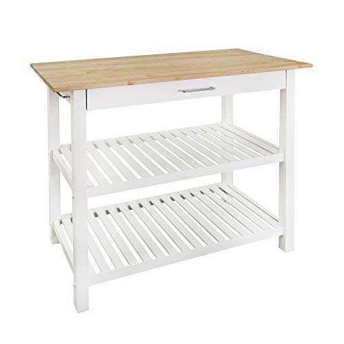 Solid Wood Kitchen Island Cart with Storage Shelves and Drawer, 40-Inch